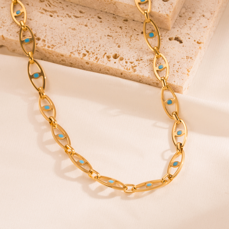 Hip-Hop Geometric Titanium Steel Plating Artificial Pearls Necklace 1 Piece