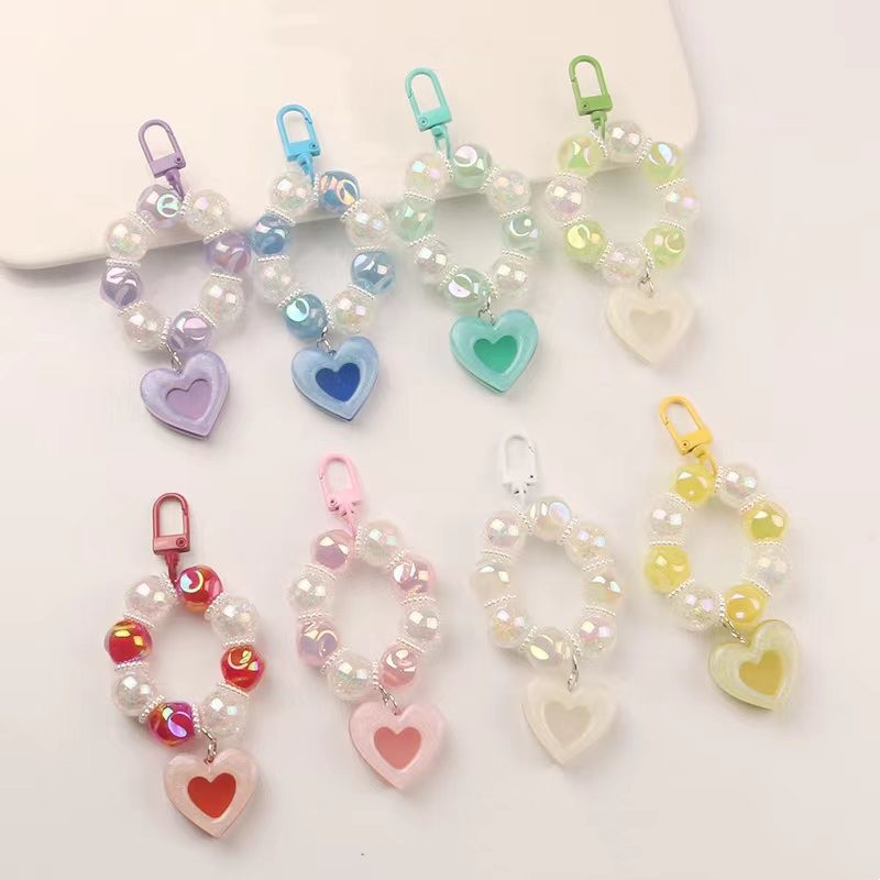 1 Piece Simple Style Heart Shape Arylic Beaded Womenu0027S Keychain