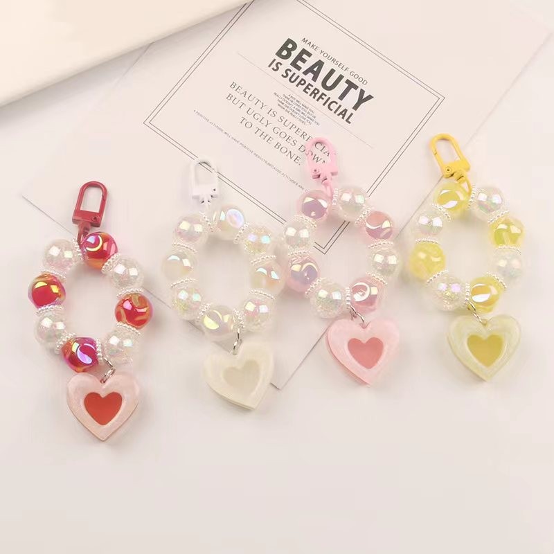 1 Piece Simple Style Heart Shape Arylic Beaded Womenu0027S Keychain