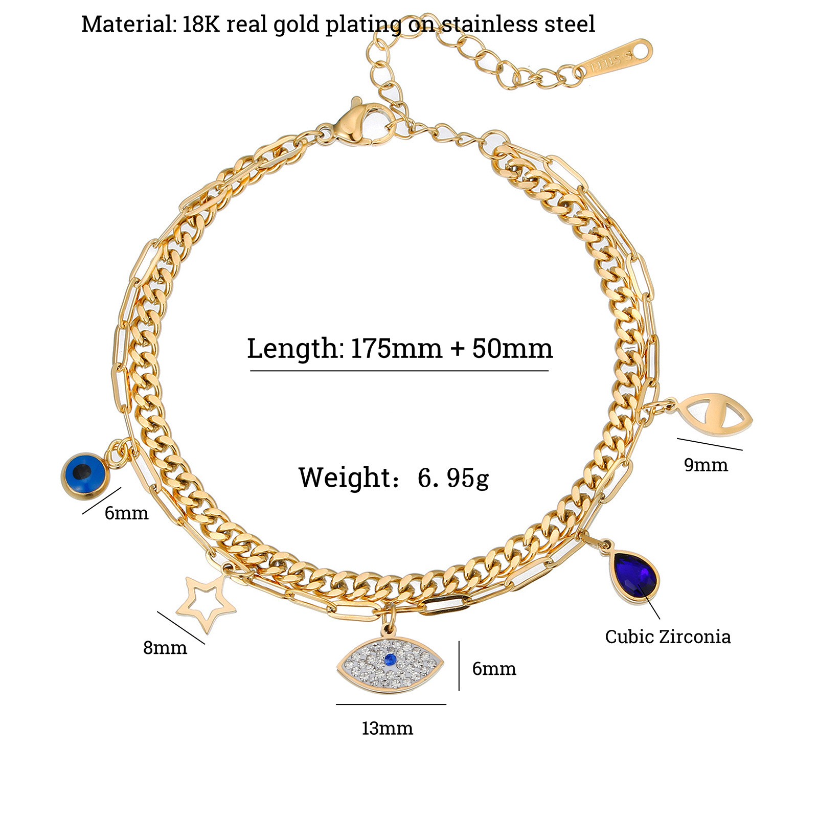Simple Style Letter Devilu0027S Eye Heart Shape Stainless Steel Pearl Plating Inlay Zircon Bracelets