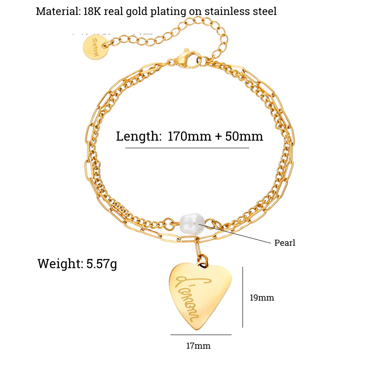 Simple Style Letter Devilu0027S Eye Heart Shape Stainless Steel Pearl Plating Inlay Zircon Bracelets