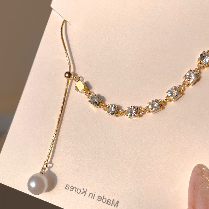 Fashion Square Copper Inlay Pearl Zircon Necklace 1 Piece