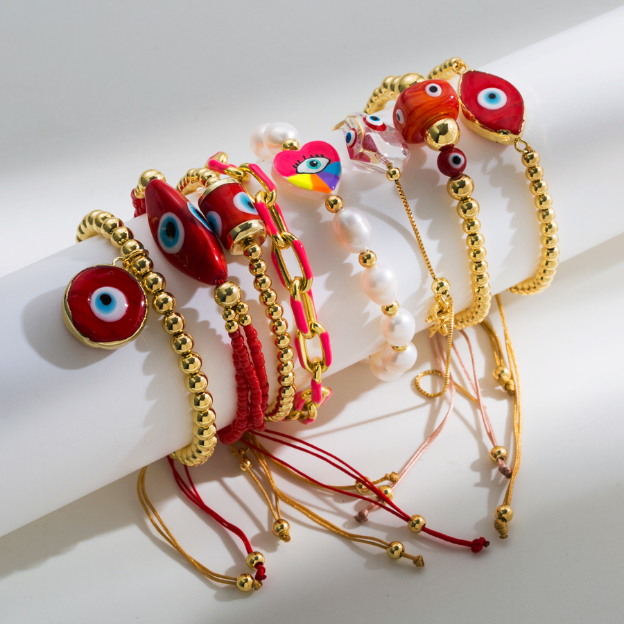 Retro Devilu0027S Eye rope Copper Woven Belt Pearl Bracelets 1 Piece