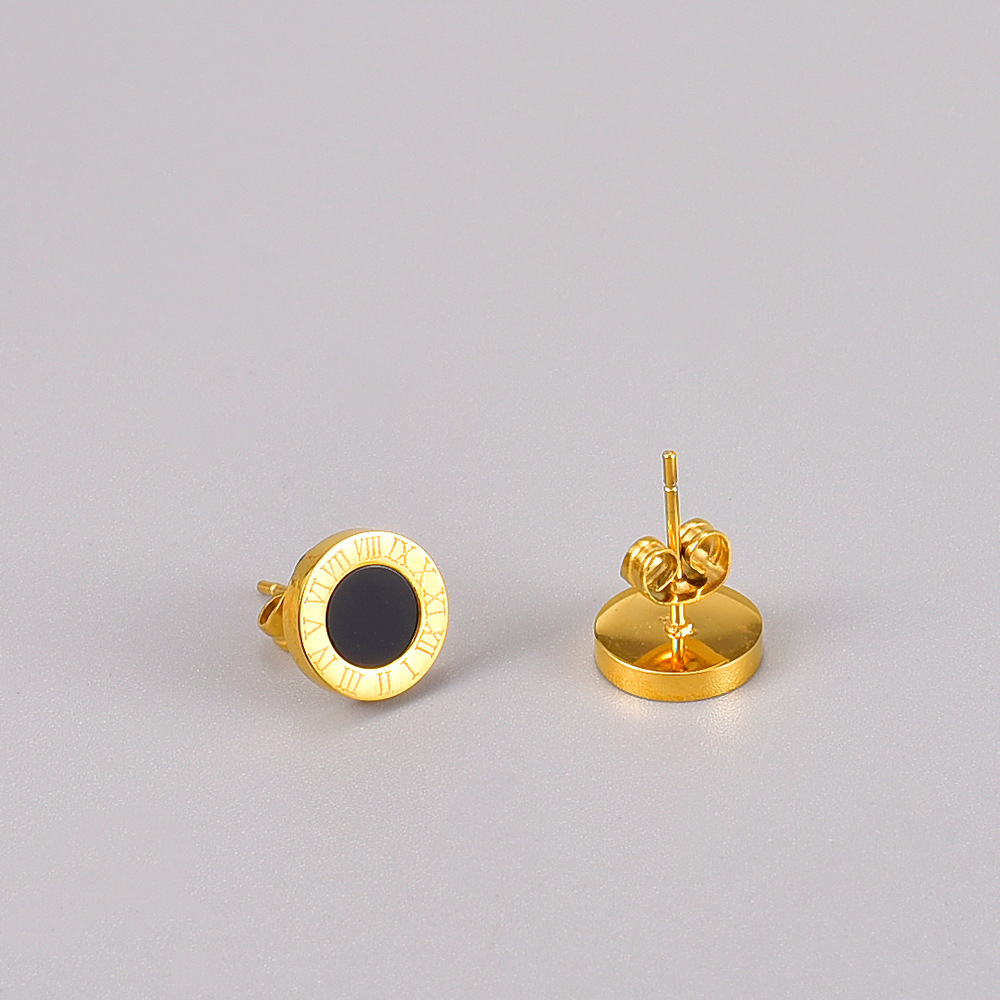 Retro Round Titanium Steel Plating Ear Studs 1 Pair