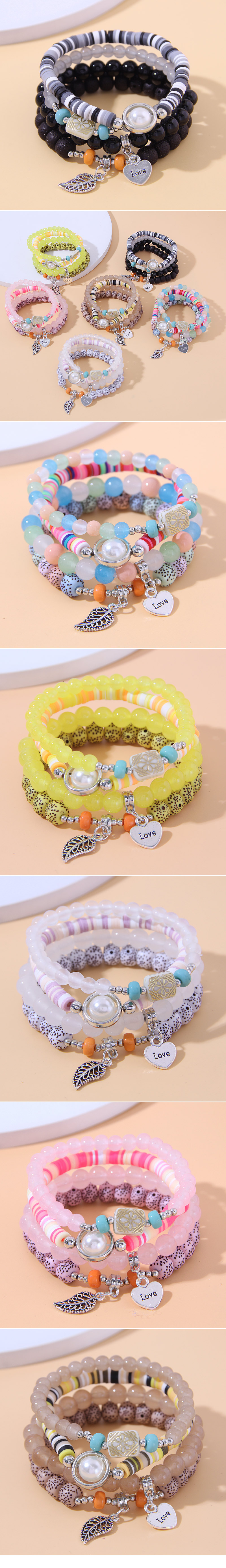 1 Piece Classic Style Leaves Heart Shape Beaded Alloy soft clay Womenu0027S Bracelets