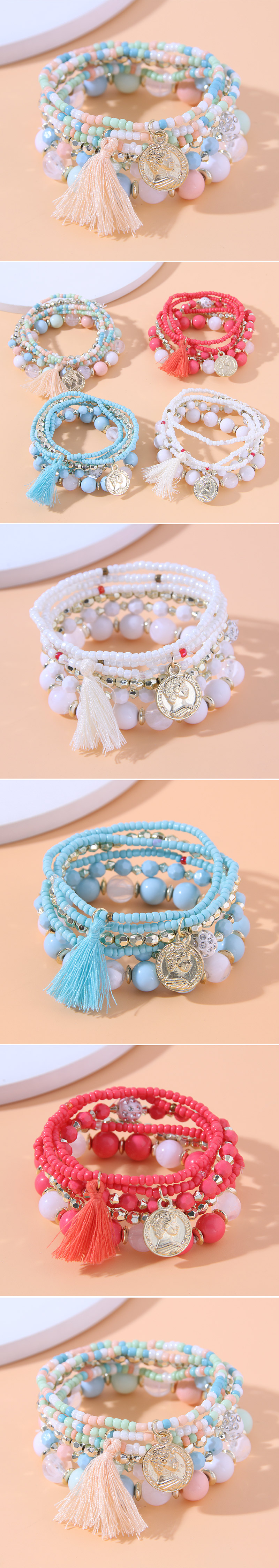 1 Piece Fashion Portrait Tassel Alloy Beaded Layered Womenu0027S Bracelets