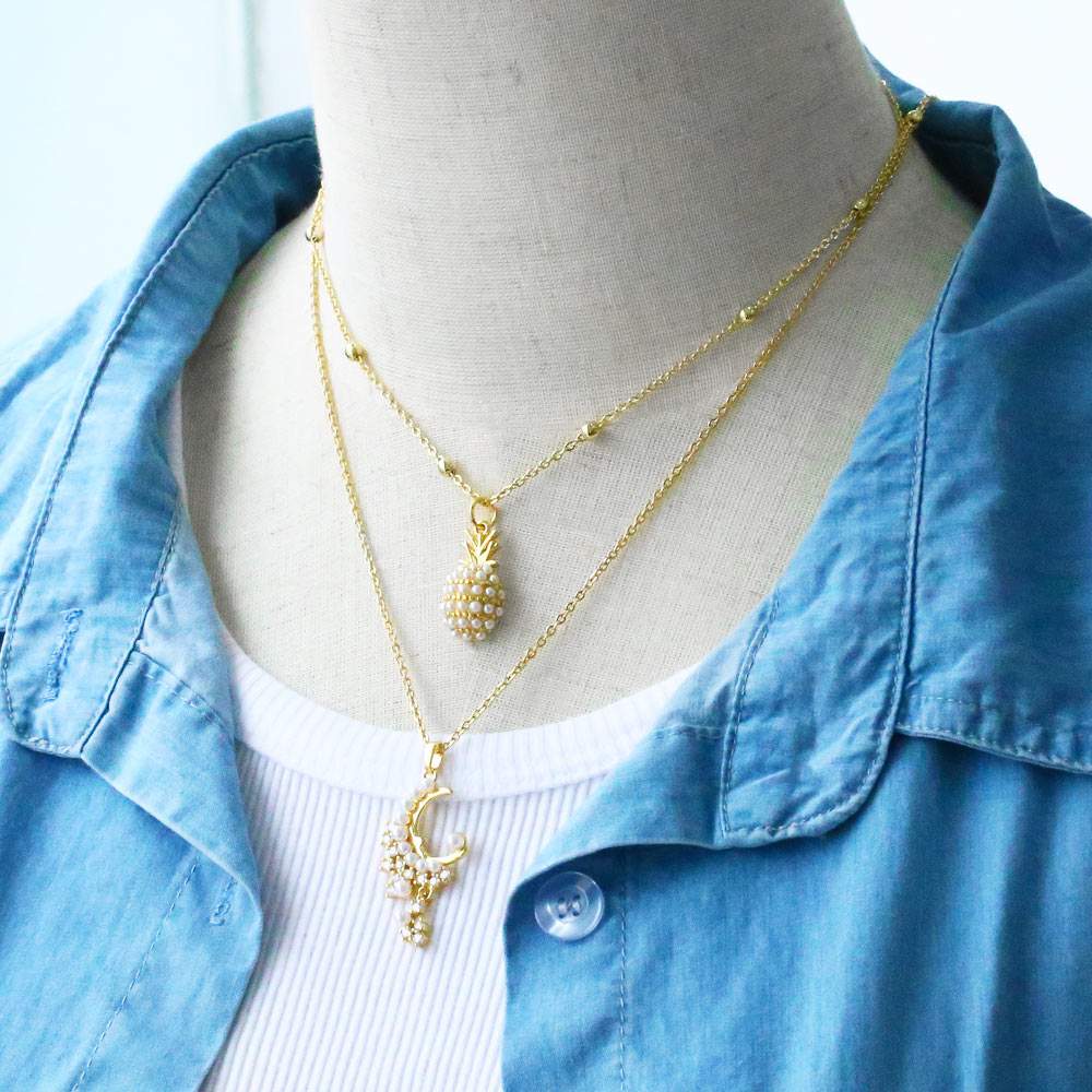 Simple Style Moon Heart Shape Pineapple Copper Plating Artificial Pearls Zircon Pendant Necklace 1 P