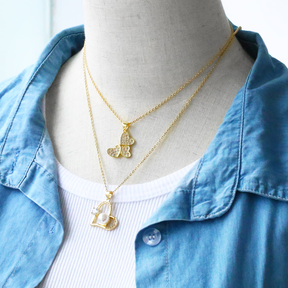 Simple Style Heart Shape Bow Knot Copper Plating Artificial Pearls Zircon Pendant Necklace 1 Piece