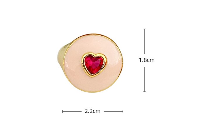 Retro Heart Shape Copper Enamel Zircon Rings 1 Piece