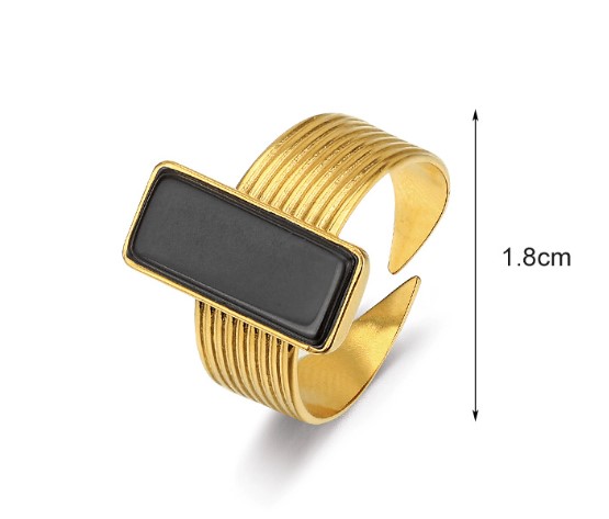 Fashion Rectangle Stainless Steel Inlay Agate Open Ring 1 Piece