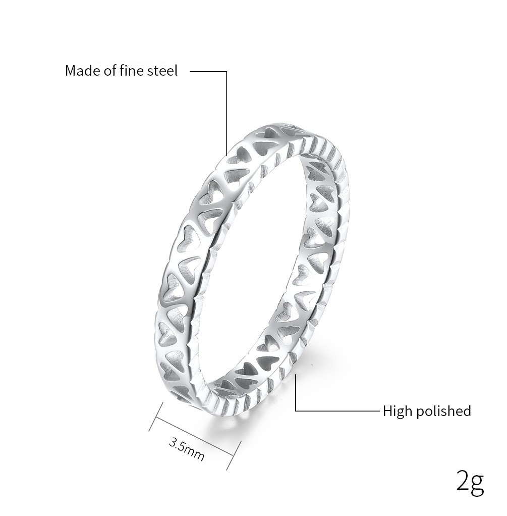 Simple Style Heart Shape Titanium Steel Polishing Hollow Out Rings 1 Piece