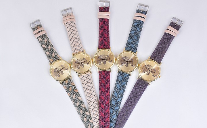 Casual Color Block Elephant Buckle Quartz Womenu0027s Watches