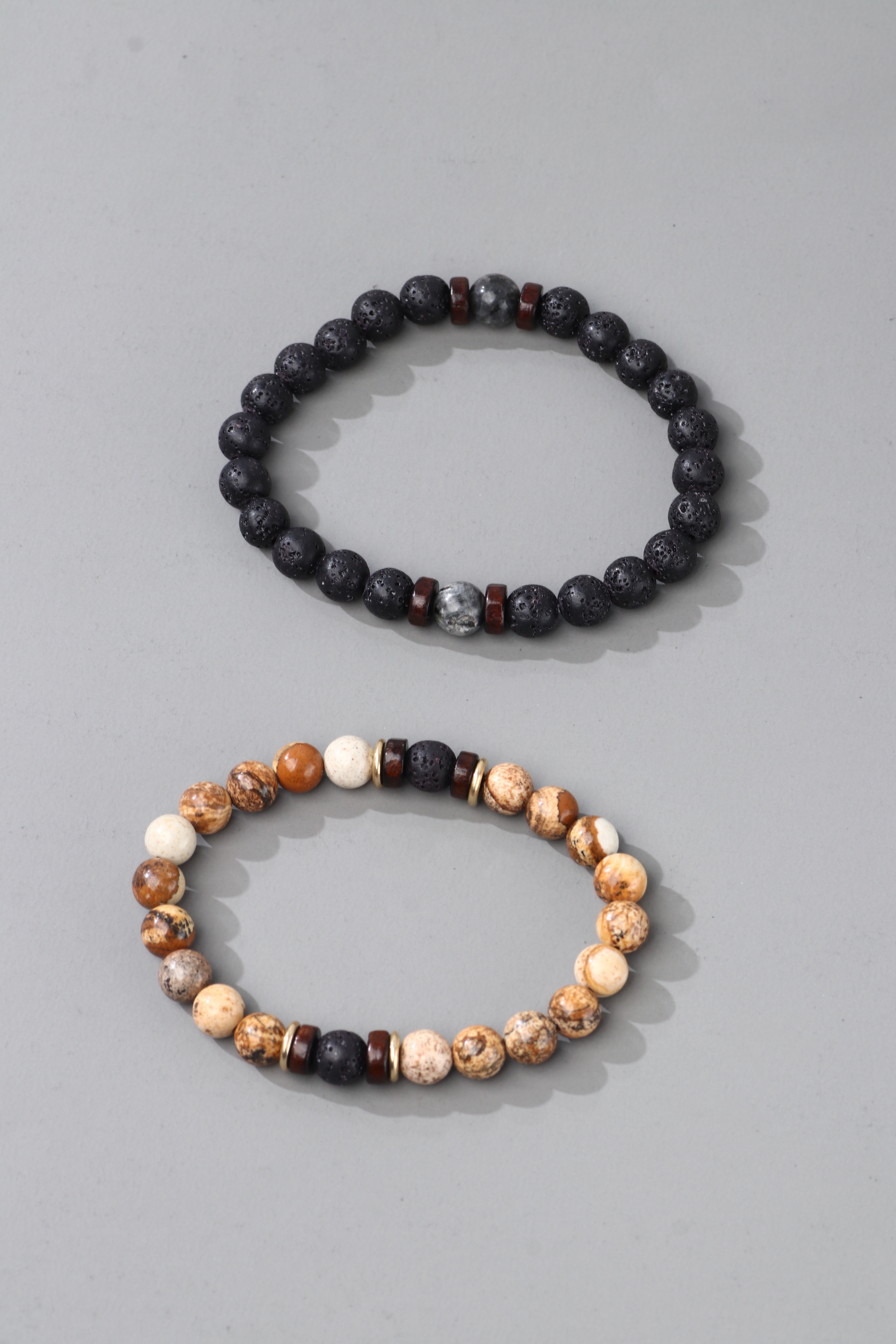 1 Set Retro Color Block Agate Beaded Menu0027S Bracelets