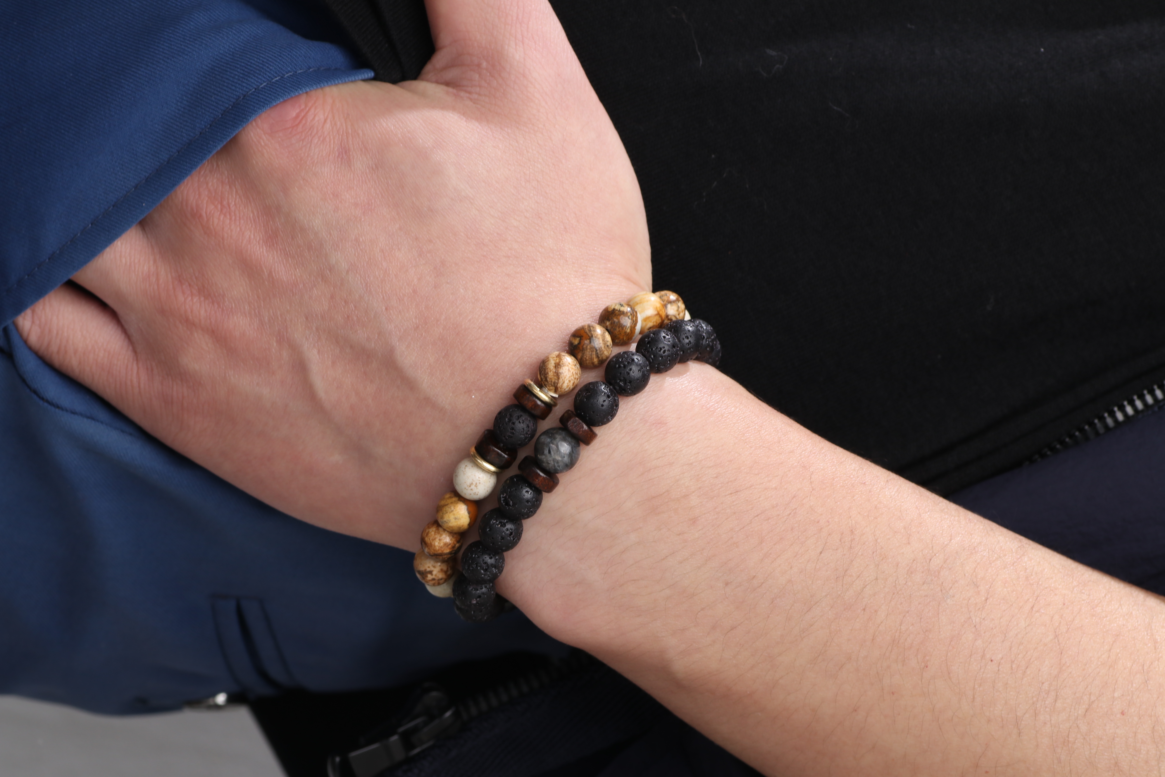 1 Set Retro Color Block Agate Beaded Menu0027S Bracelets