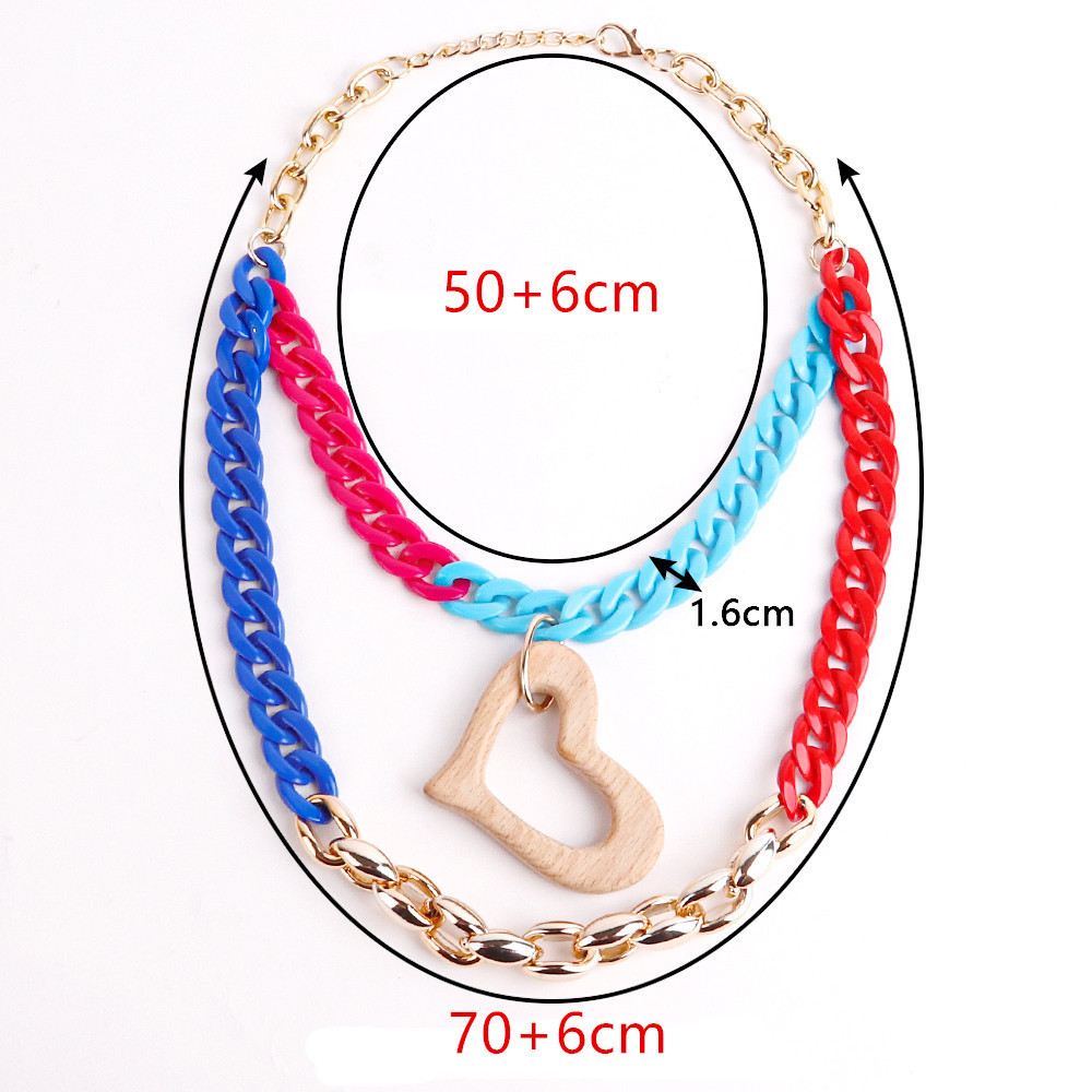 Retro Heart Shape Arylic Alloy Wood Valentineu0027S Day Womenu0027S Layered Necklaces