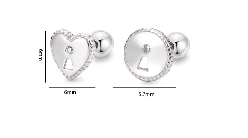 Fashion Round Heart Shape Sterling Silver Ear Studs 1 Pair