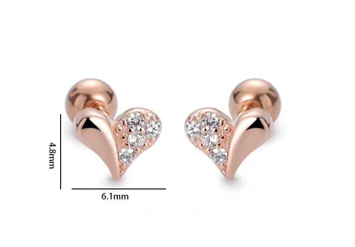 Fashion Heart Shape Silver Plating Inlay Zircon Ear Studs 1 Pair