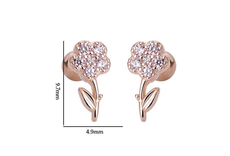 Fashion Flower Silver Plating Inlay Zircon Ear Studs 1 Pair