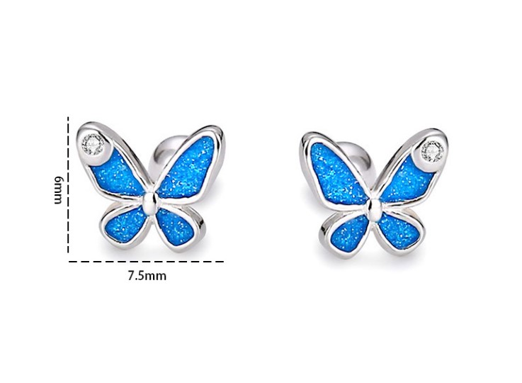 Fashion Butterfly Silver Plating Inlay Zircon Ear Studs 1 Pair
