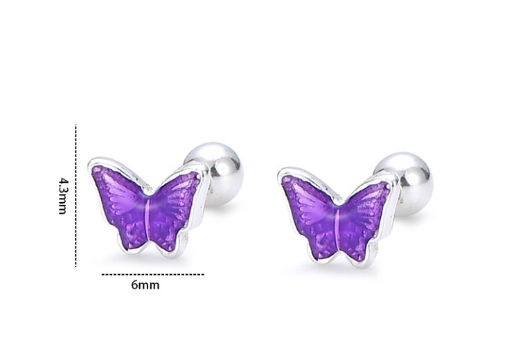 Fashion Butterfly Silver Epoxy Plating Ear Studs 1 Pair