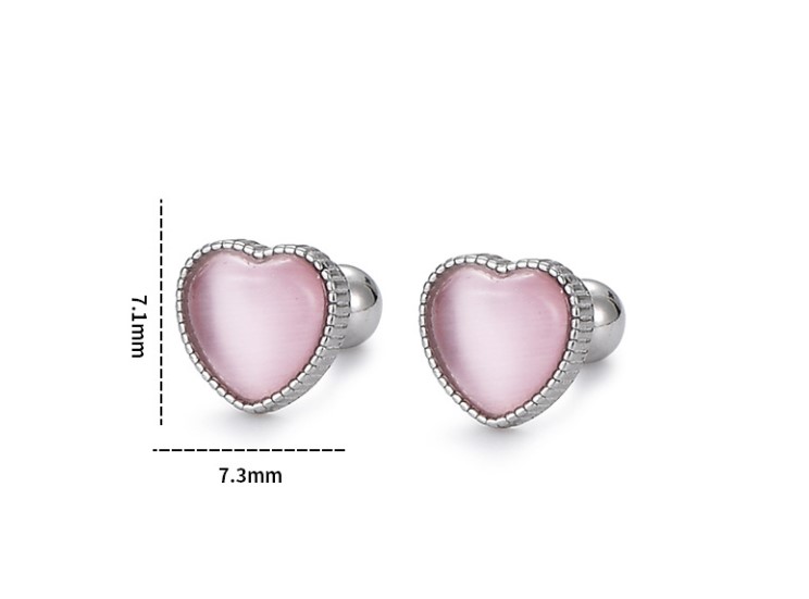 Simple Style Heart Shape Silver Plating Inlay Opal Ear Studs 1 Pair