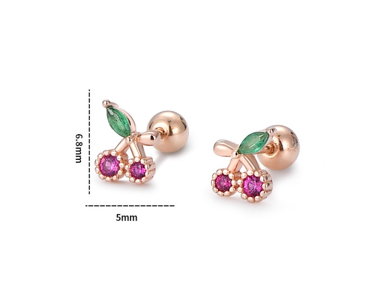 Simple Style Cherry Silver Plating Inlay Zircon Ear Studs 1 Piece