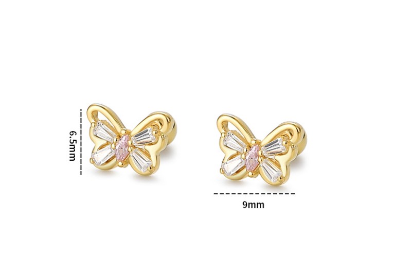 Fashion Butterfly Silver Plating Inlay Zircon Ear Studs 1 Pair