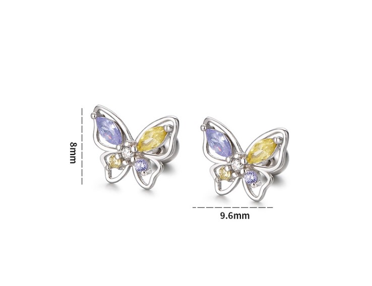 Fashion Butterfly Silver Plating Hollow Out Inlay Zircon Ear Studs 1 Pair
