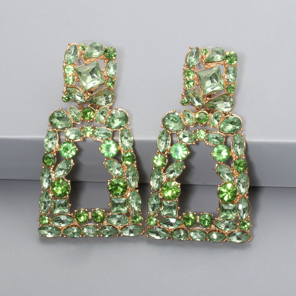 1 Pair Fashion Trapezoid Alloy Hollow Out Rhinestones Womenu0027S Chandelier Earrings Drop Earrings