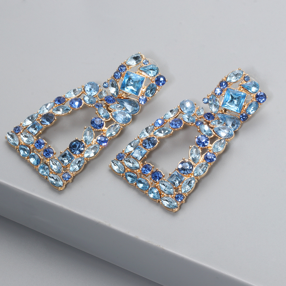 1 Pair Fashion Trapezoid Alloy Hollow Out Rhinestones Womenu0027S Chandelier Earrings Drop Earrings