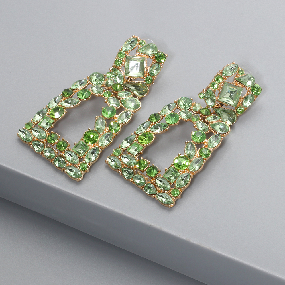 1 Pair Fashion Trapezoid Alloy Hollow Out Rhinestones Womenu0027S Chandelier Earrings Drop Earrings