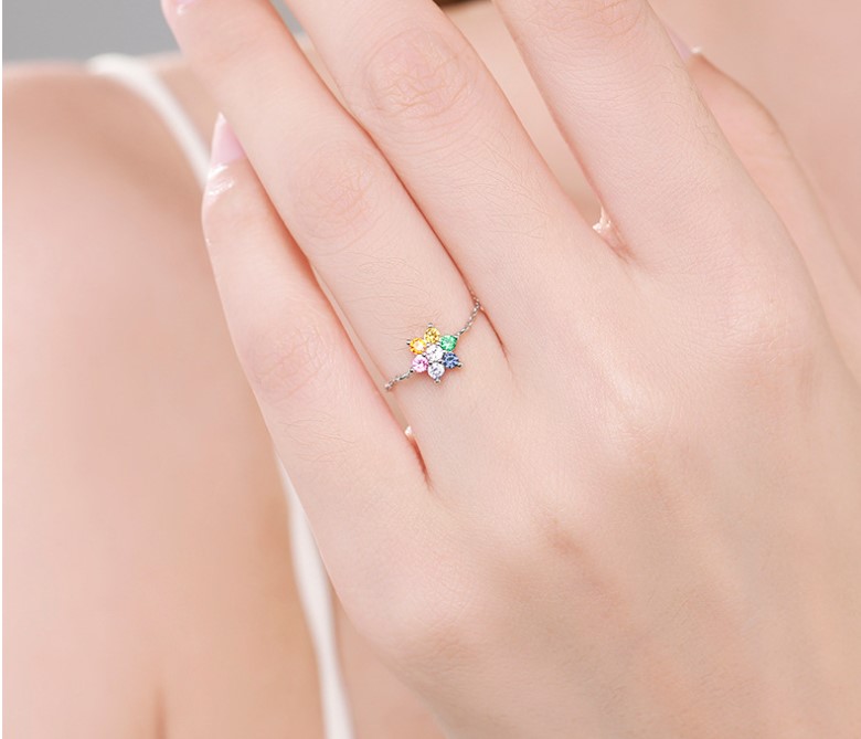 Sweet Flower Silver Inlay Zircon Rings 1 Piece