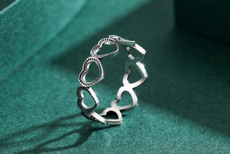 Fashion Heart Shape Silver Polishing Hollow Out Rings 1 Piece