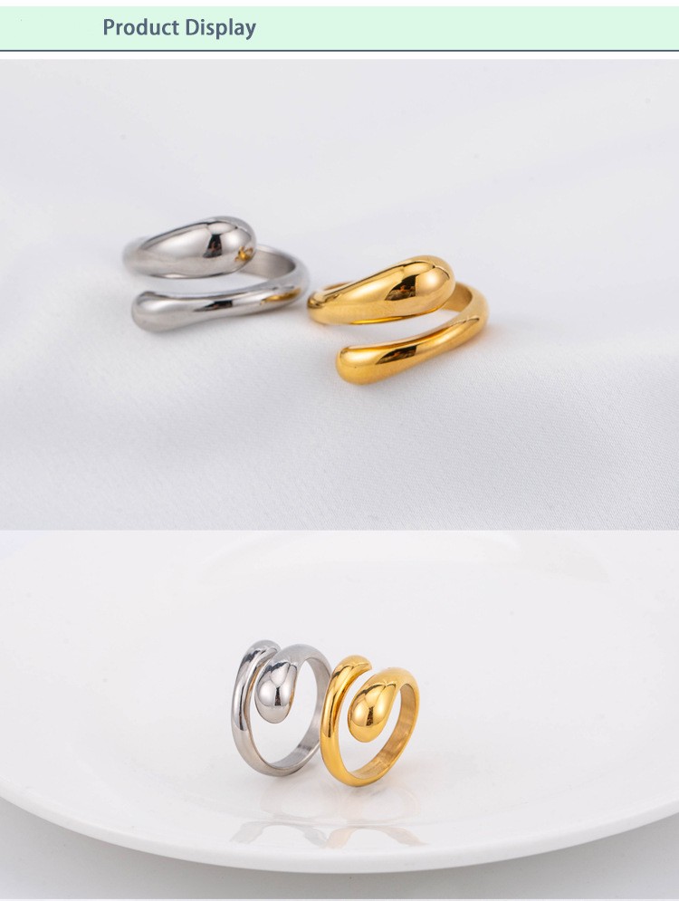 Simple Style Water Droplets Titanium Steel Plating Open Ring 1 Piece