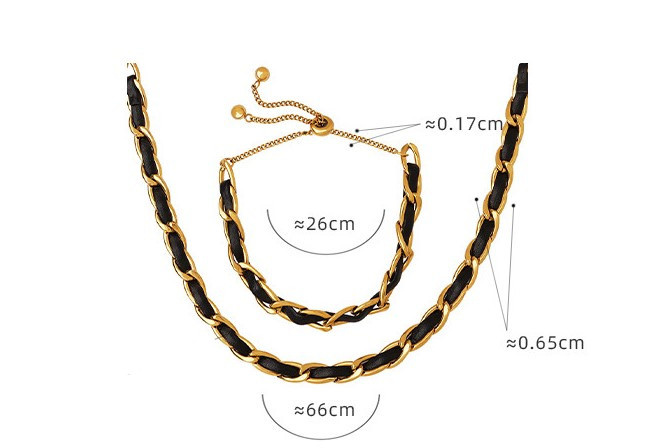 INS Style Solid Color Pu Leather Titanium Steel Plating Bracelets Necklace 1 Piece