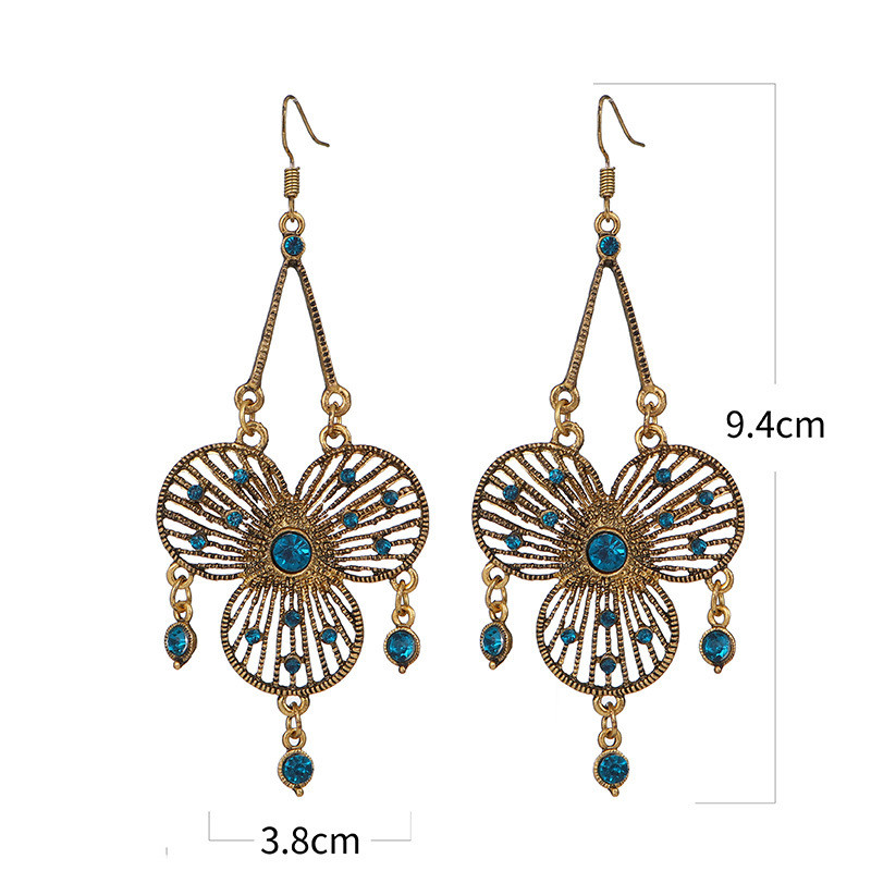 1 Pair Ethnic Style Flower Metal Inlay Rhinestones Womenu0027S Chandelier Earrings