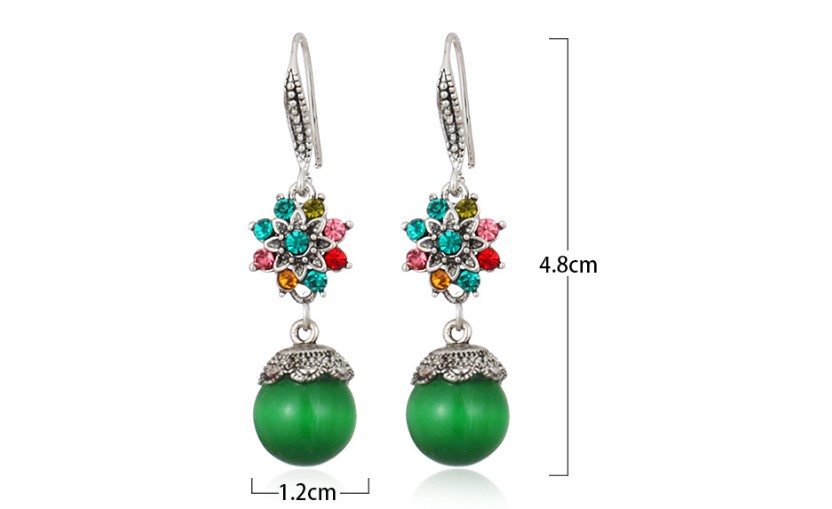 1 Pair Retro Flower Alloy Inlay Rhinestones Opal Womenu0027S Drop Earrings