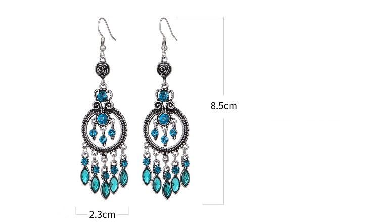 1 Pair Ethnic Style Round Water Droplets Alloy Tassel Rhinestones Womenu0027S Chandelier Earrings