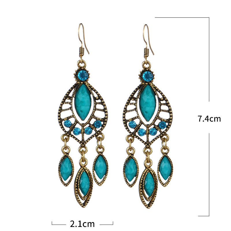 1 Pair Ethnic Style Water Droplets Metal Inlay Artificial Gemstones Turquoise Womenu0027S Chandelier