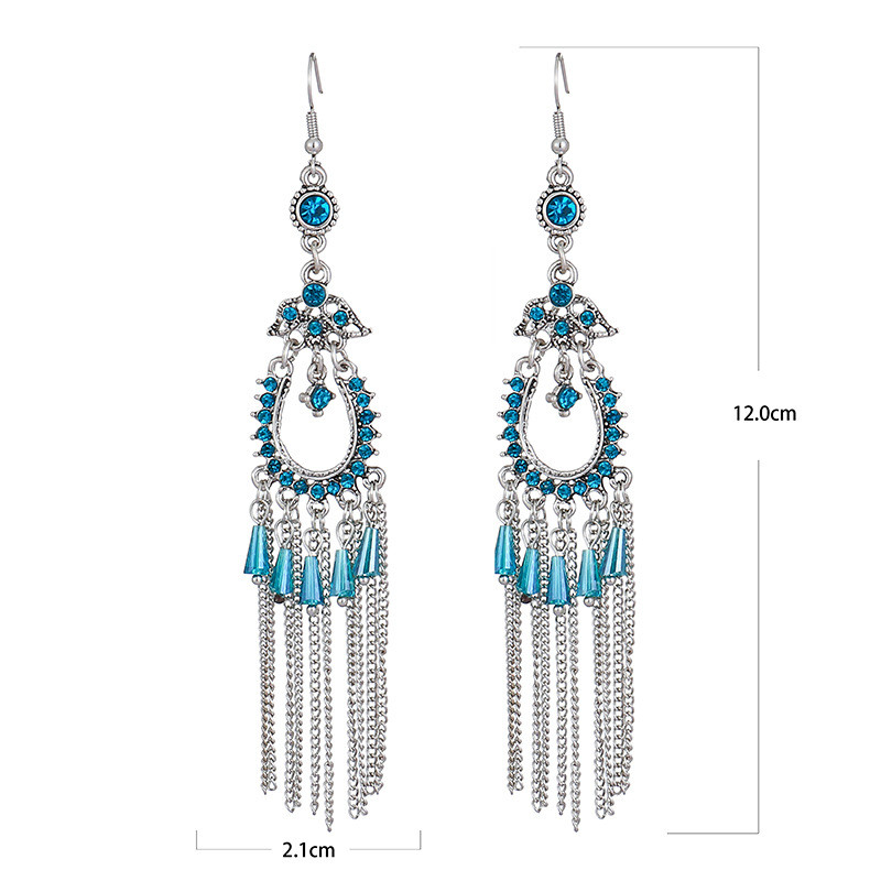 1 Pair Vintage Style Geometric Leaf Metal Tassel Artificial Crystal Womenu0027S Chandelier Earrings