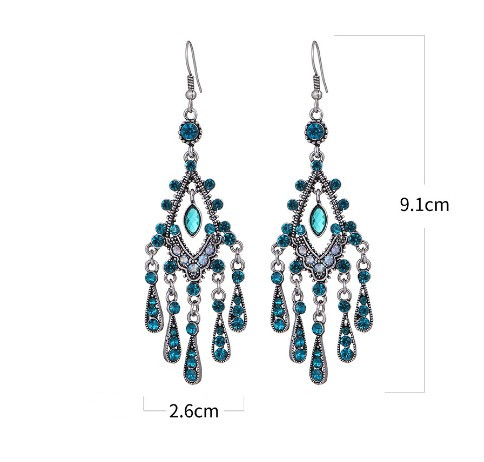 1 Pair Ethnic Style Water Droplets Tassel Alloy Tassel Rhinestones Womenu0027S Chandelier Earrings