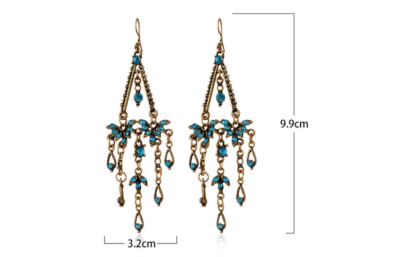 1 Pair Ethnic Style Geometric Water Droplets Metal Inlay Rhinestones Womenu0027S Chandelier Earrings