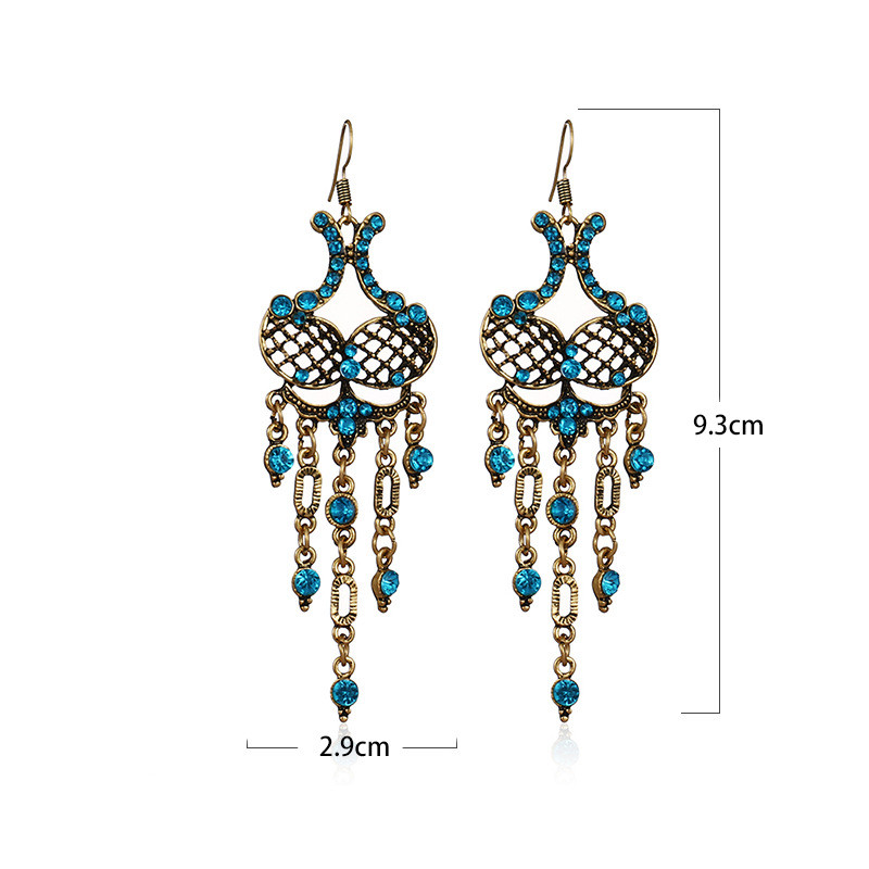 1 Pair Vintage Style Geometric Tassel Metal Inlay Rhinestones Womenu0027S Chandelier Earrings