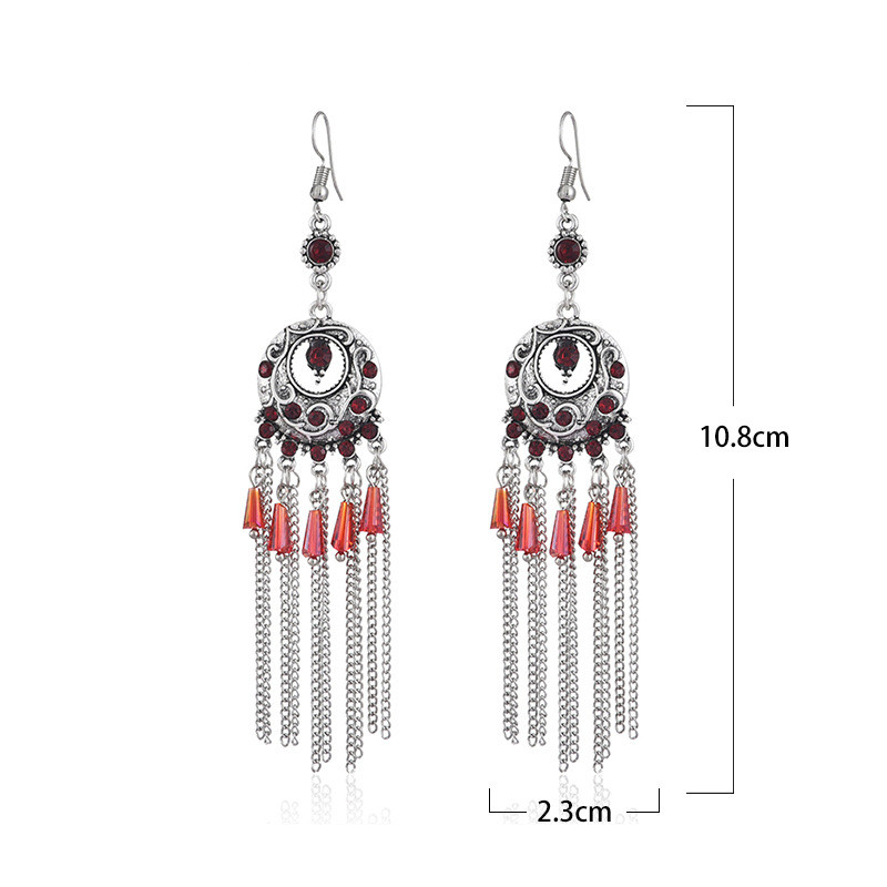 1 Pair Retro Round Tassel Metal Inlay Artificial Gemstones Womenu0027S Chandelier Earrings