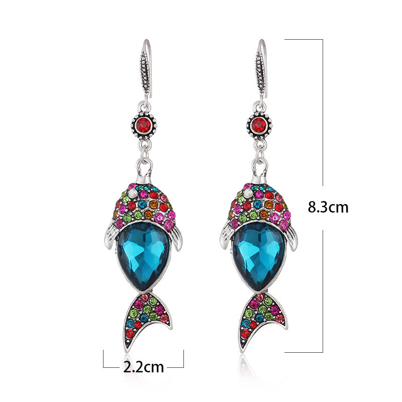 1 Pair Retro Fish Alloy Inlay Rhinestones Womenu0027S Drop Earrings