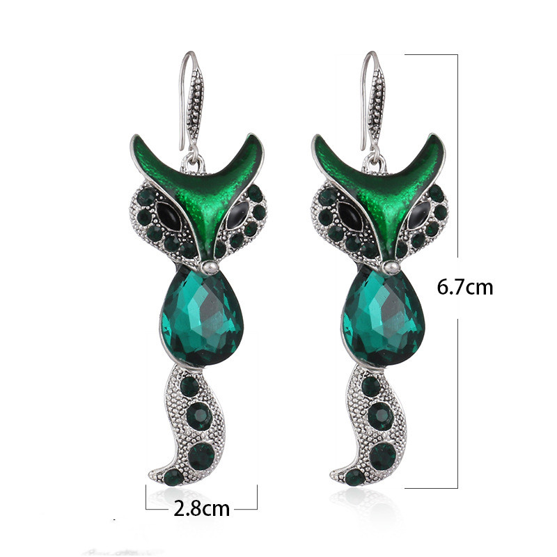 1 Pair Retro Fox Alloy Inlay Rhinestones Womenu0027S Drop Earrings