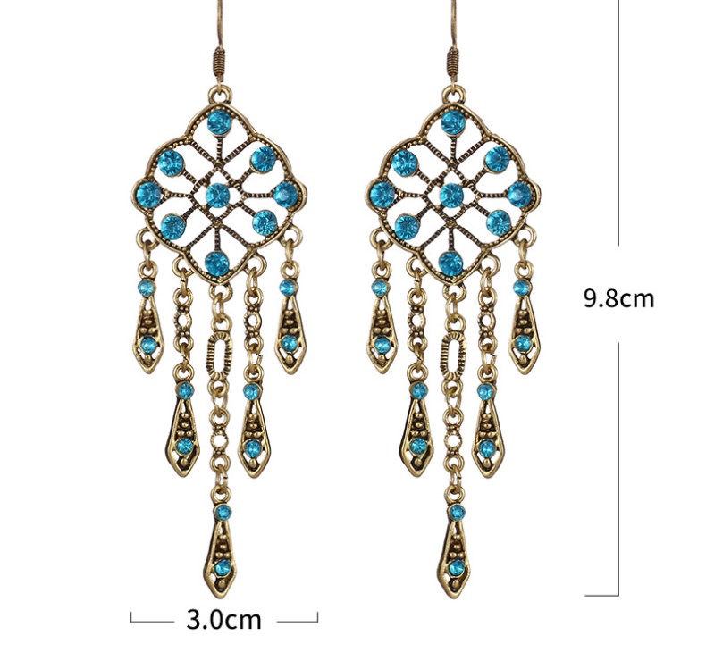 1 Pair Chinoiserie Tassel Rhombus Metal Plating Inlay Artificial Diamond Womenu0027S Drop Earrings