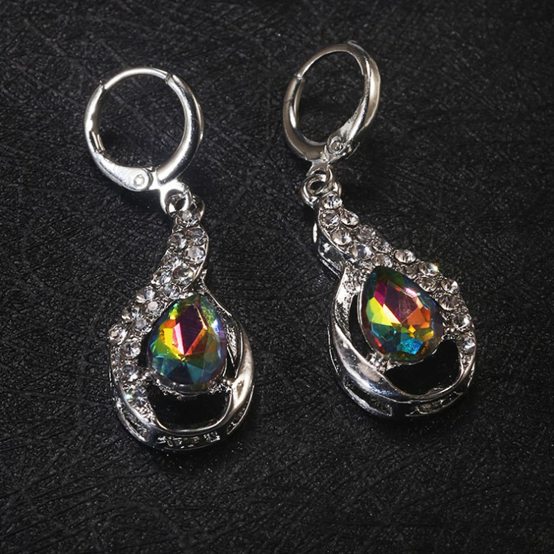 Foreign Trade Wish Colorful Topaz Rhinestone Earrings Female European and American Water Drop-Shaped