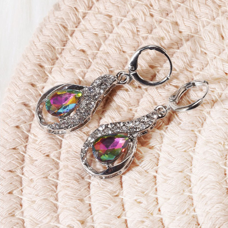 Foreign Trade Wish Colorful Topaz Rhinestone Earrings Female European and American Water Drop-Shaped