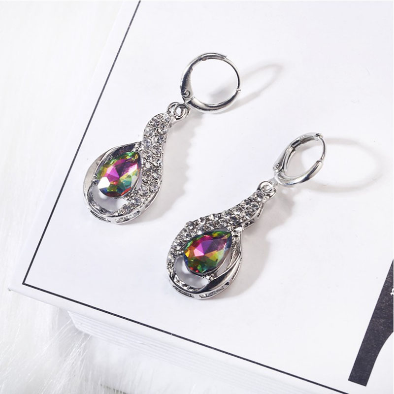 Foreign Trade Wish Colorful Topaz Rhinestone Earrings Female European and American Water Drop-Shaped